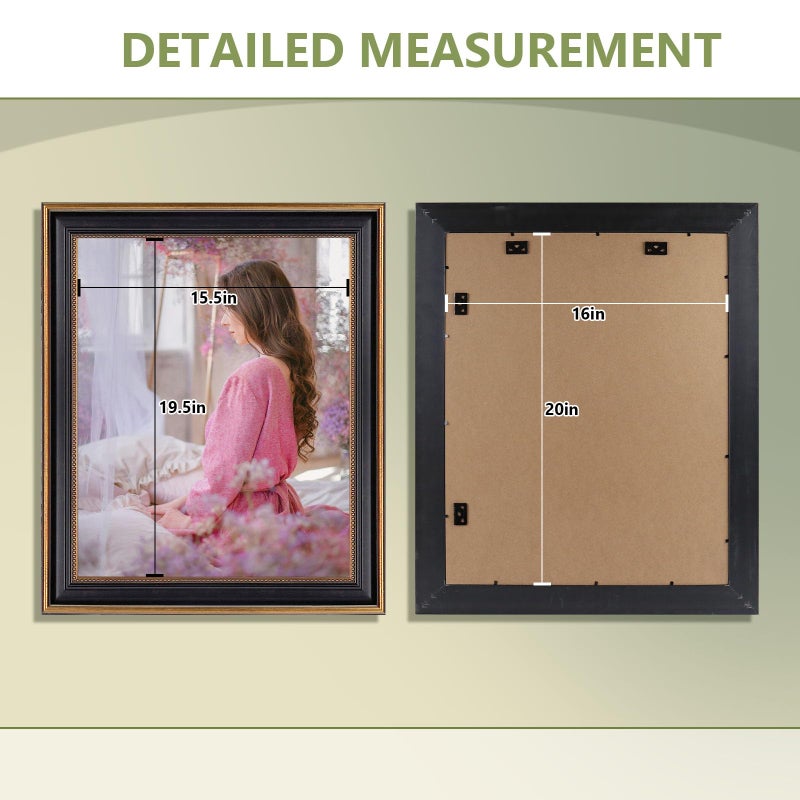 Space Art Deco, 16x20 Ornate Picture Frame Without Mat for 16x20 Photo,Shatter-Resistant Glass Sawtooth Hangers Wall Mount Display(Color Black/Ornate Gold) - Image 5